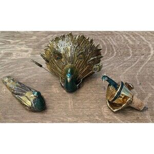 St John Jeweled Peacock Napkin Holder Olive Picks Set 6 Crystal Stopper Opener